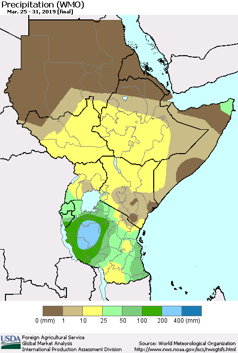 Eastern Africa Precipitation (WMO) Thematic Map For 3/25/2019 - 3/31/2019