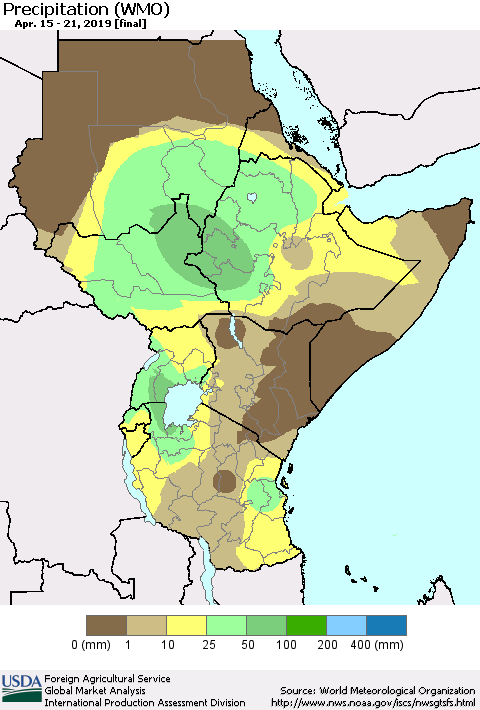 Eastern Africa Precipitation (WMO) Thematic Map For 4/15/2019 - 4/21/2019