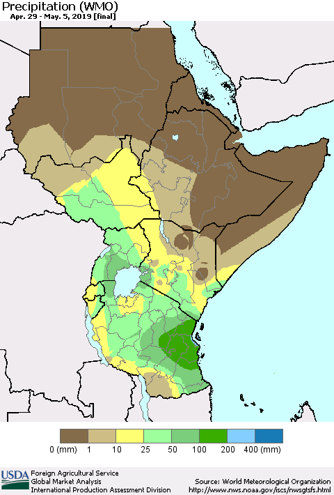 Eastern Africa Precipitation (WMO) Thematic Map For 4/29/2019 - 5/5/2019