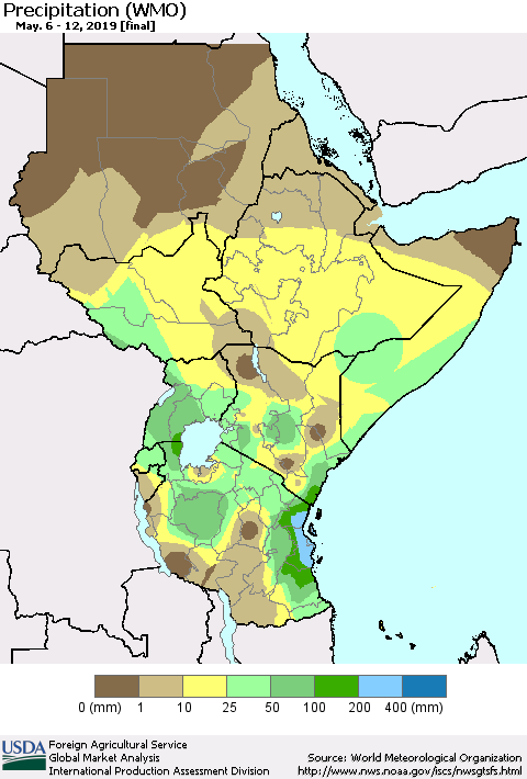 Eastern Africa Precipitation (WMO) Thematic Map For 5/6/2019 - 5/12/2019