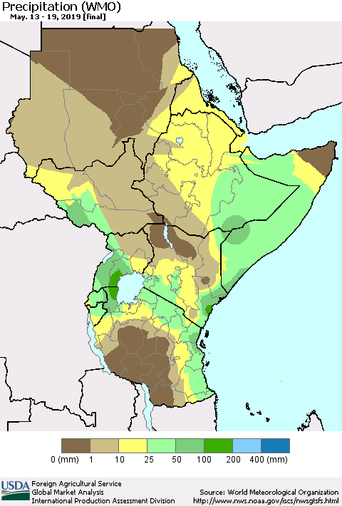 Eastern Africa Precipitation (WMO) Thematic Map For 5/13/2019 - 5/19/2019