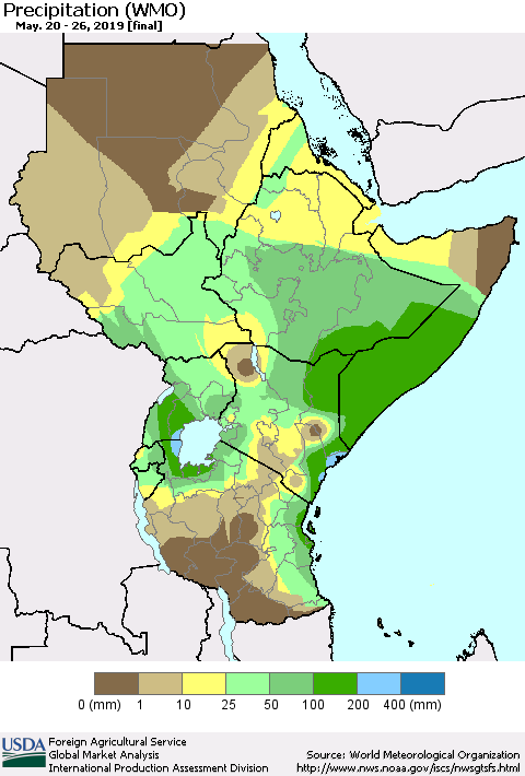 Eastern Africa Precipitation (WMO) Thematic Map For 5/20/2019 - 5/26/2019