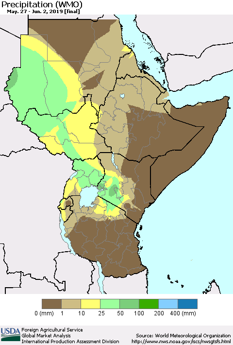Eastern Africa Precipitation (WMO) Thematic Map For 5/27/2019 - 6/2/2019