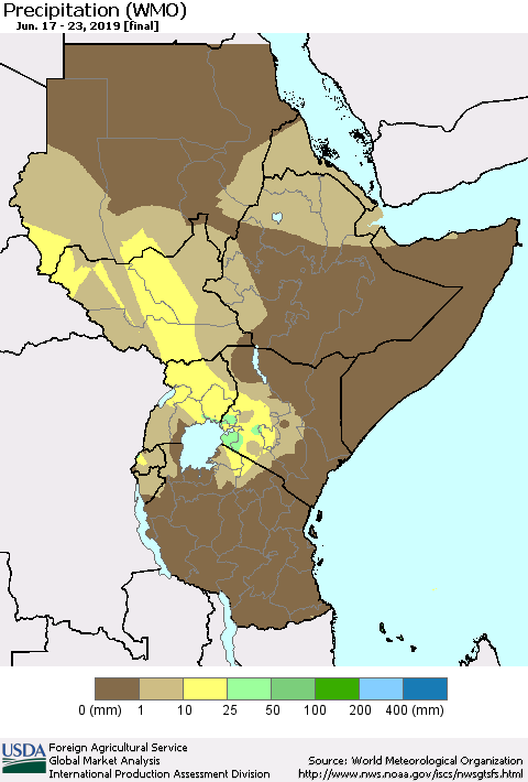 Eastern Africa Precipitation (WMO) Thematic Map For 6/17/2019 - 6/23/2019