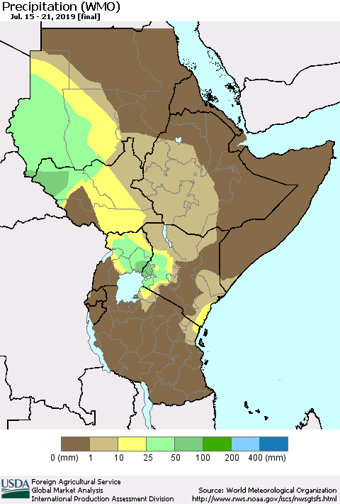 Eastern Africa Precipitation (WMO) Thematic Map For 7/15/2019 - 7/21/2019