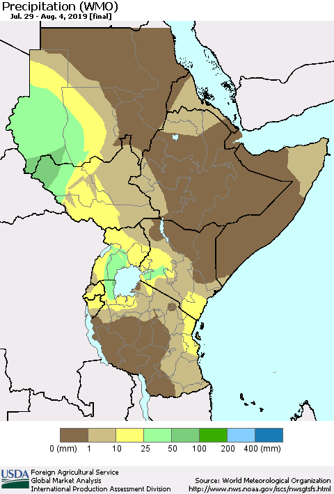 Eastern Africa Precipitation (WMO) Thematic Map For 7/29/2019 - 8/4/2019
