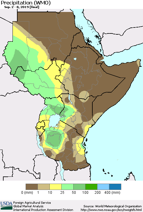Eastern Africa Precipitation (WMO) Thematic Map For 9/2/2019 - 9/8/2019