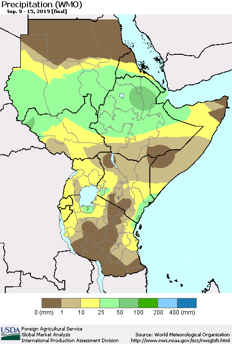 Eastern Africa Precipitation (WMO) Thematic Map For 9/9/2019 - 9/15/2019
