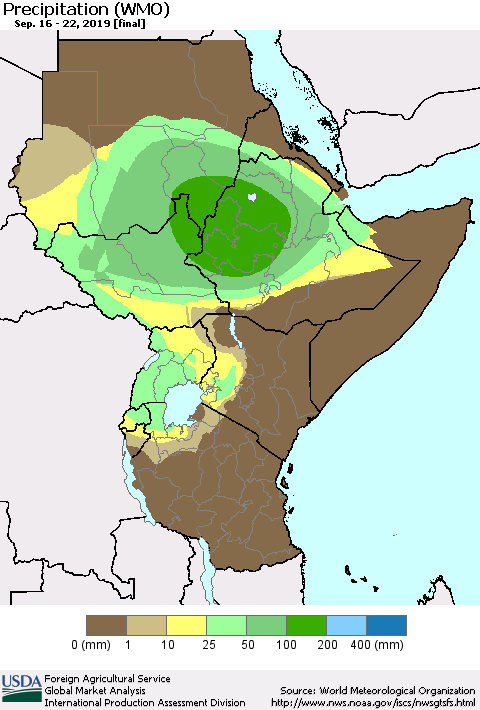 Eastern Africa Precipitation (WMO) Thematic Map For 9/16/2019 - 9/22/2019