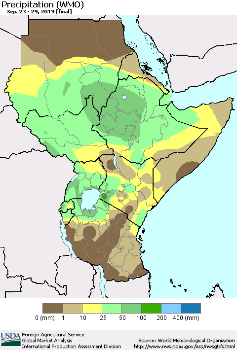 Eastern Africa Precipitation (WMO) Thematic Map For 9/23/2019 - 9/29/2019
