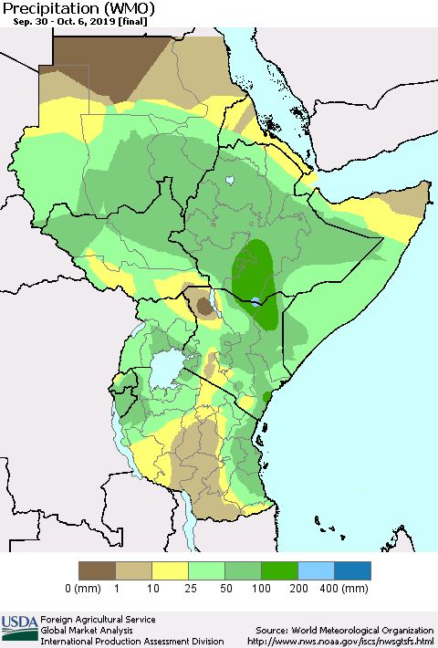 Eastern Africa Precipitation (WMO) Thematic Map For 9/30/2019 - 10/6/2019