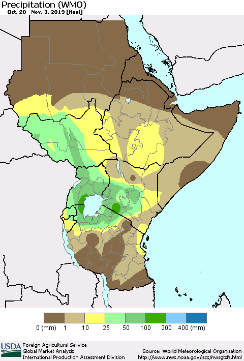 Eastern Africa Precipitation (WMO) Thematic Map For 10/28/2019 - 11/3/2019