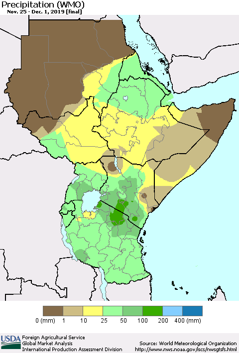 Eastern Africa Precipitation (WMO) Thematic Map For 11/25/2019 - 12/1/2019