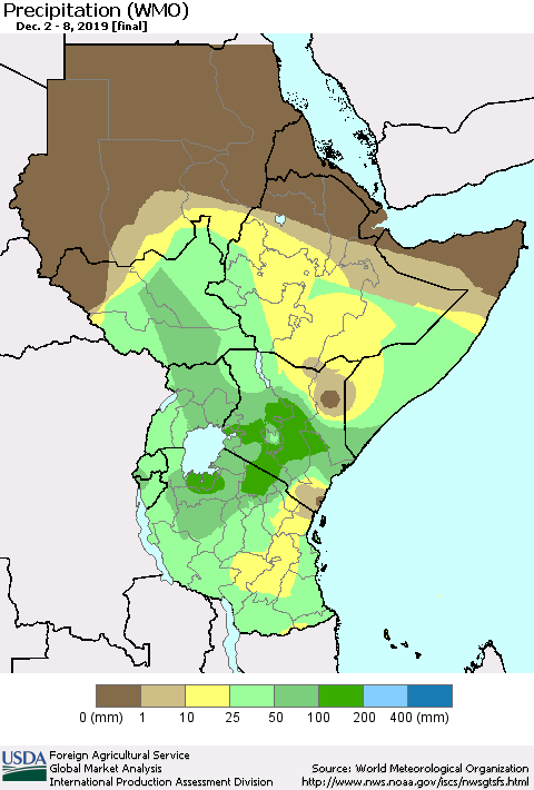 Eastern Africa Precipitation (WMO) Thematic Map For 12/2/2019 - 12/8/2019