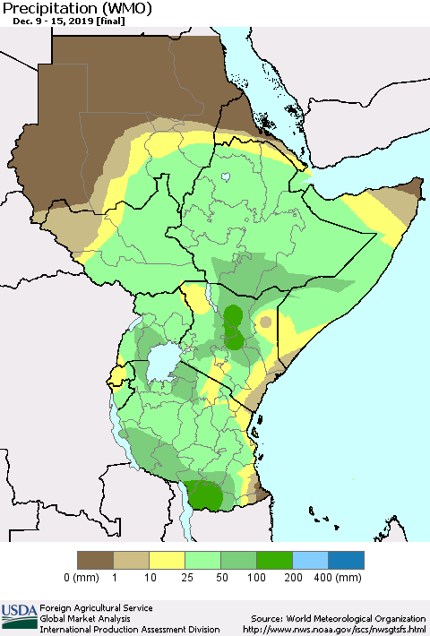 Eastern Africa Precipitation (WMO) Thematic Map For 12/9/2019 - 12/15/2019