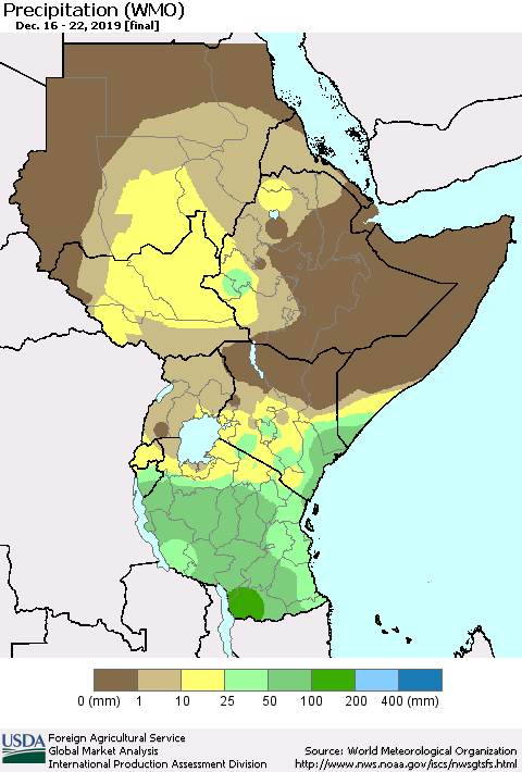 Eastern Africa Precipitation (WMO) Thematic Map For 12/16/2019 - 12/22/2019