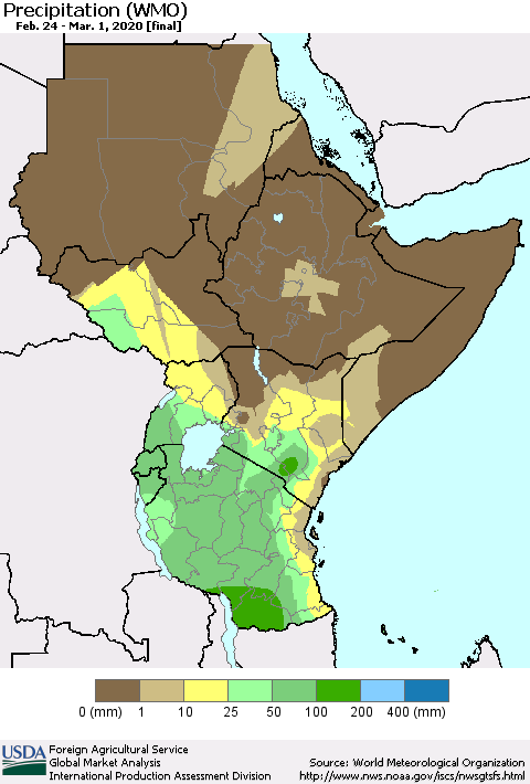 Eastern Africa Precipitation (WMO) Thematic Map For 2/24/2020 - 3/1/2020