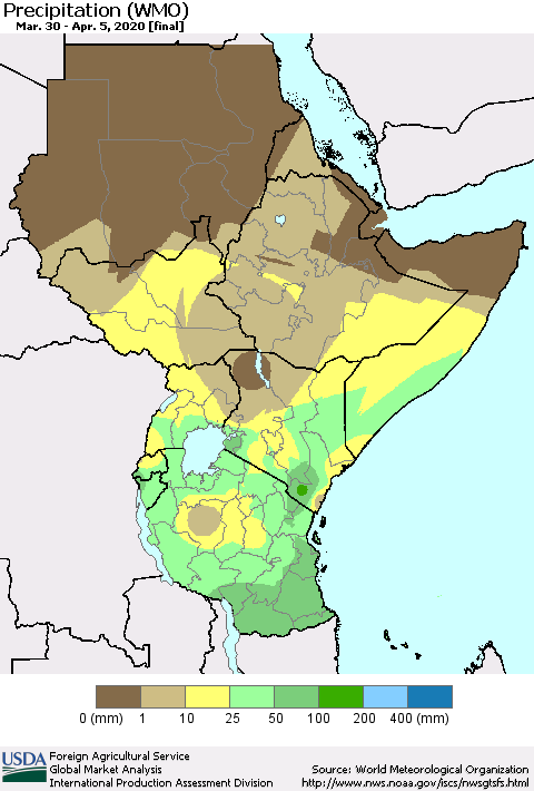 Eastern Africa Precipitation (WMO) Thematic Map For 3/30/2020 - 4/5/2020
