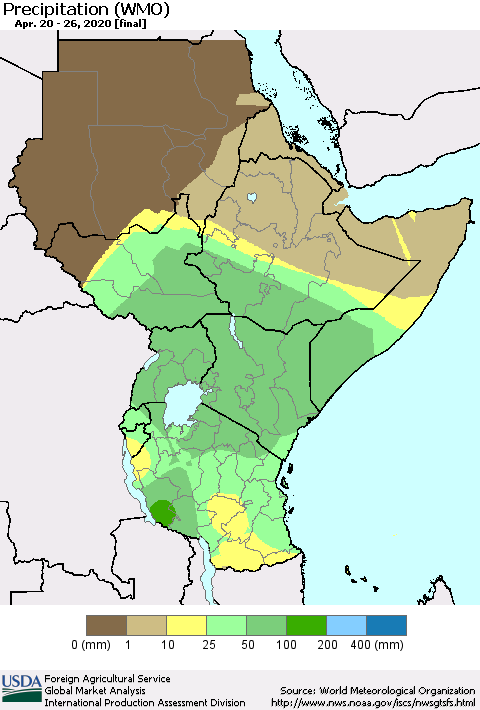 Eastern Africa Precipitation (WMO) Thematic Map For 4/20/2020 - 4/26/2020