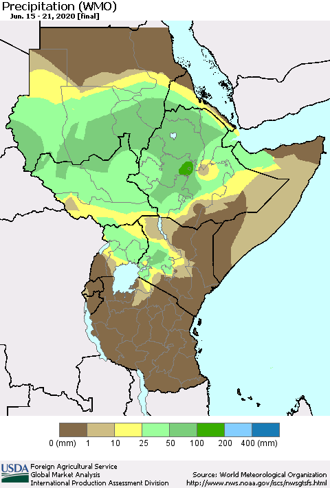 Eastern Africa Precipitation (WMO) Thematic Map For 6/15/2020 - 6/21/2020