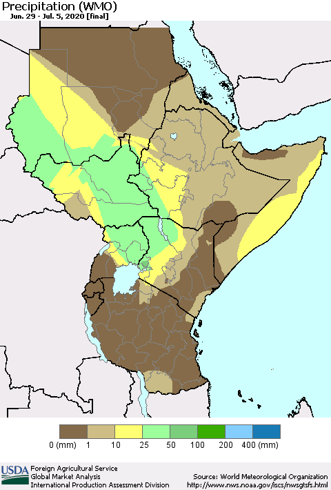 Eastern Africa Precipitation (WMO) Thematic Map For 6/29/2020 - 7/5/2020