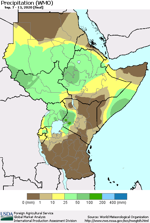 Eastern Africa Precipitation (WMO) Thematic Map For 9/7/2020 - 9/13/2020