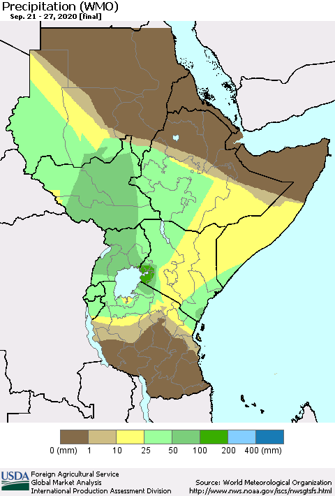 Eastern Africa Precipitation (WMO) Thematic Map For 9/21/2020 - 9/27/2020