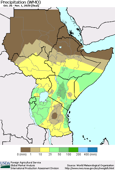 Eastern Africa Precipitation (WMO) Thematic Map For 10/26/2020 - 11/1/2020