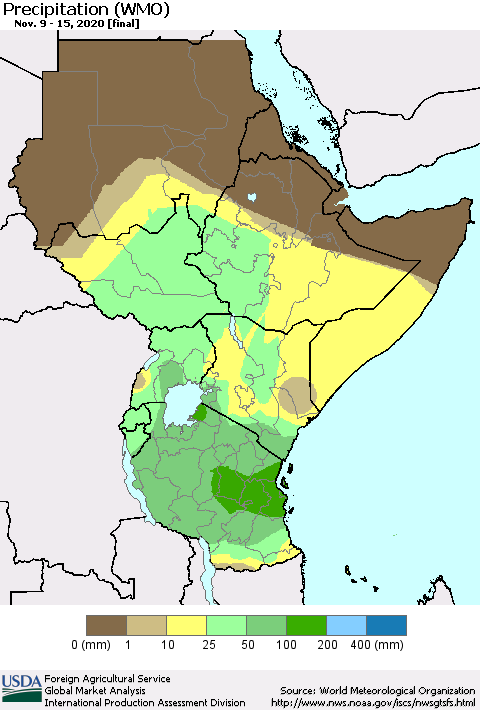 Eastern Africa Precipitation (WMO) Thematic Map For 11/9/2020 - 11/15/2020