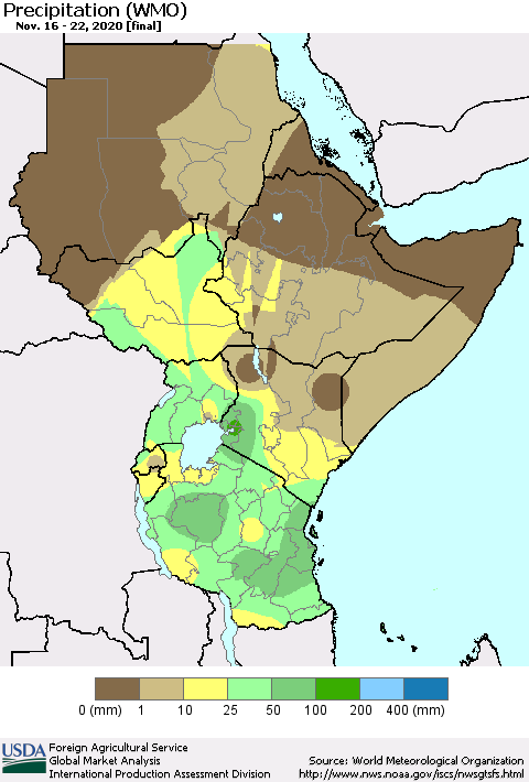 Eastern Africa Precipitation (WMO) Thematic Map For 11/16/2020 - 11/22/2020