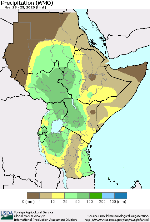 Eastern Africa Precipitation (WMO) Thematic Map For 11/23/2020 - 11/29/2020