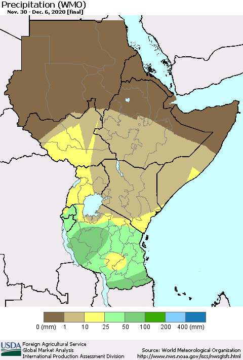 Eastern Africa Precipitation (WMO) Thematic Map For 11/30/2020 - 12/6/2020