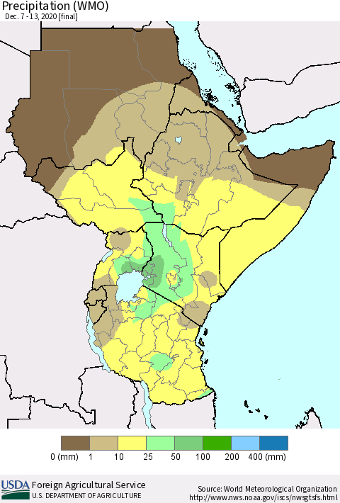 Eastern Africa Precipitation (WMO) Thematic Map For 12/7/2020 - 12/13/2020