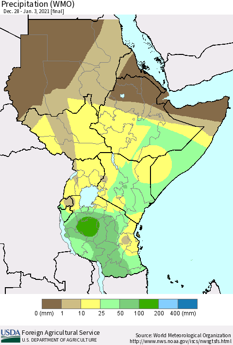 Eastern Africa Precipitation (WMO) Thematic Map For 12/28/2020 - 1/3/2021