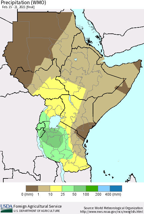 Eastern Africa Precipitation (WMO) Thematic Map For 2/15/2021 - 2/21/2021