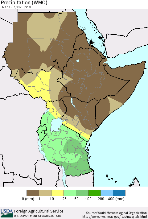 Eastern Africa Precipitation (WMO) Thematic Map For 3/1/2021 - 3/7/2021
