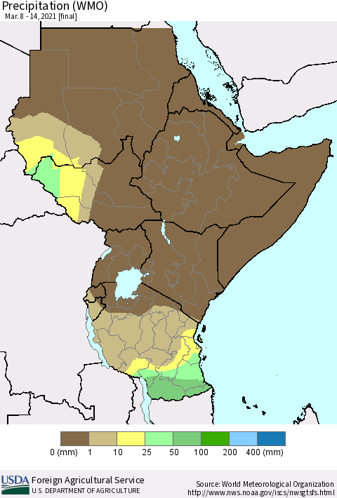 Eastern Africa Precipitation (WMO) Thematic Map For 3/8/2021 - 3/14/2021