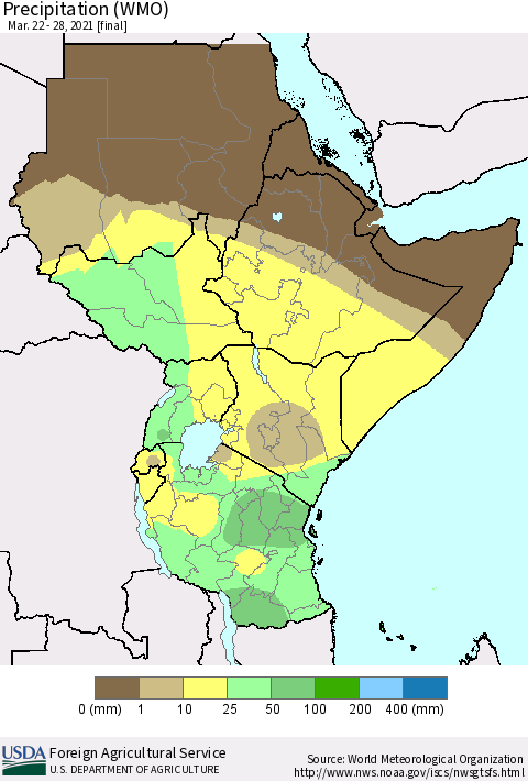 Eastern Africa Precipitation (WMO) Thematic Map For 3/22/2021 - 3/28/2021