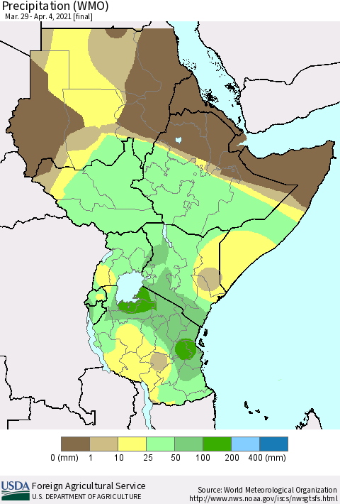Eastern Africa Precipitation (WMO) Thematic Map For 3/29/2021 - 4/4/2021