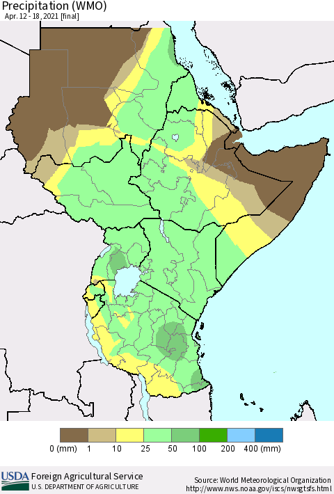 Eastern Africa Precipitation (WMO) Thematic Map For 4/12/2021 - 4/18/2021
