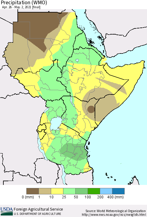 Eastern Africa Precipitation (WMO) Thematic Map For 4/26/2021 - 5/2/2021