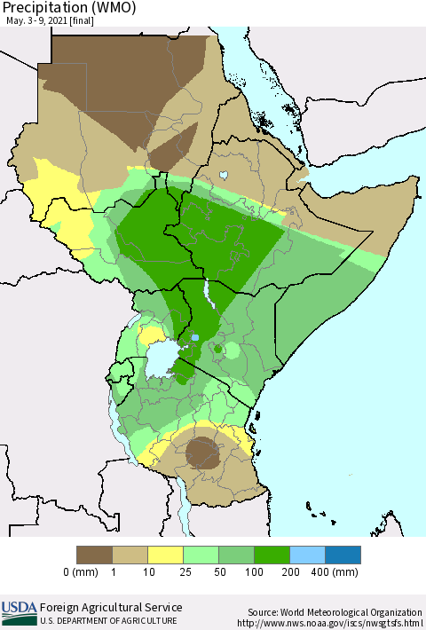 Eastern Africa Precipitation (WMO) Thematic Map For 5/3/2021 - 5/9/2021