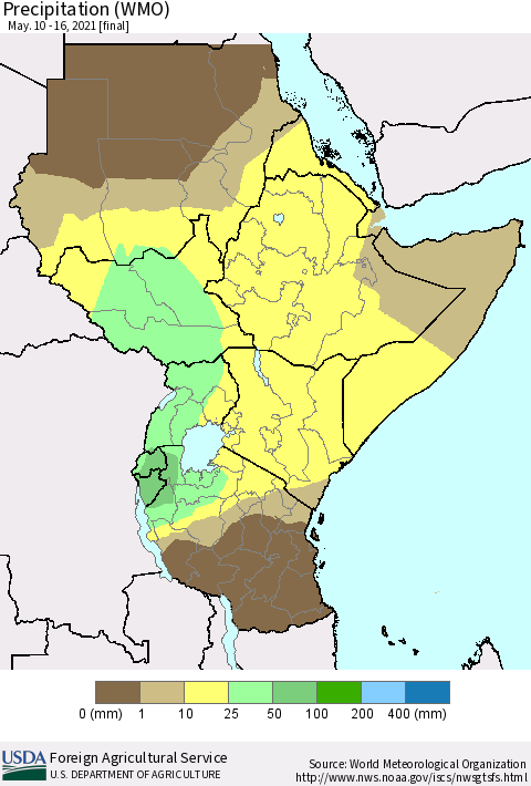 Eastern Africa Precipitation (WMO) Thematic Map For 5/10/2021 - 5/16/2021