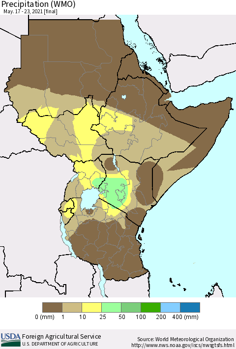 Eastern Africa Precipitation (WMO) Thematic Map For 5/17/2021 - 5/23/2021