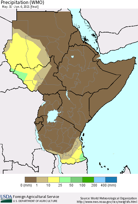 Eastern Africa Precipitation (WMO) Thematic Map For 5/31/2021 - 6/6/2021