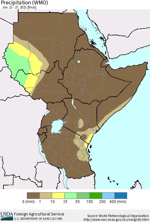 Eastern Africa Precipitation (WMO) Thematic Map For 6/21/2021 - 6/27/2021