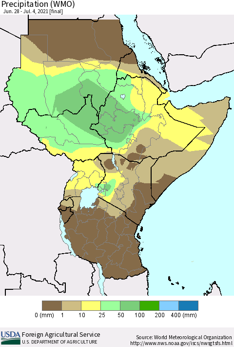 Eastern Africa Precipitation (WMO) Thematic Map For 6/28/2021 - 7/4/2021