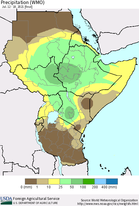 Eastern Africa Precipitation (WMO) Thematic Map For 7/12/2021 - 7/18/2021