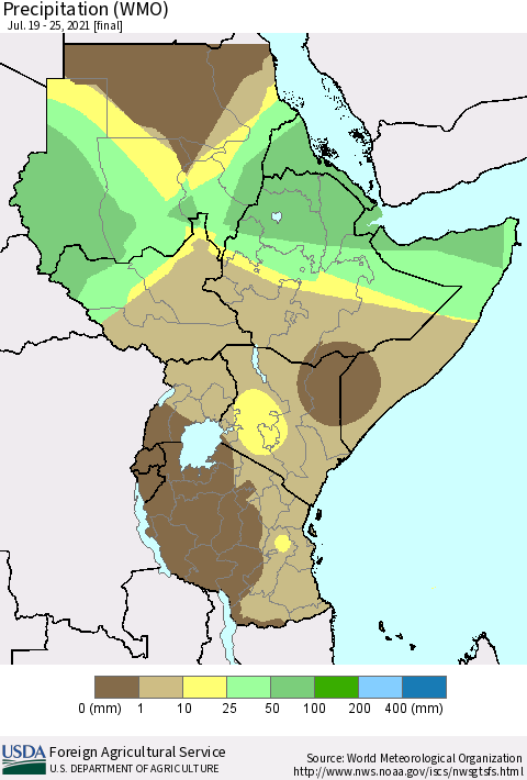 Eastern Africa Precipitation (WMO) Thematic Map For 7/19/2021 - 7/25/2021