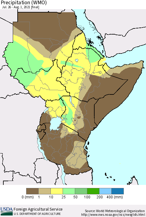 Eastern Africa Precipitation (WMO) Thematic Map For 7/26/2021 - 8/1/2021